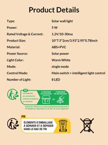 1 đèn treo năng lượng mặt trời ABS, đèn năng lượng mặt trời gắn tường màu vàng hiện đại cho sân vườn, đèn chiếu sáng ngoài trời cho lối đi, sân, hiên - Màu vàng - Xem 4