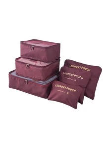 6pcs Clothes Storage Travel Organizer Letter Print Waterproof - Red - View 1