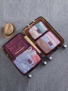 6pcs Clothes Storage Travel Organizer Letter Print Waterproof - Red - View 2