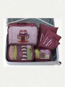 6pcs Clothes Storage Travel Organizer Letter Print Waterproof - Red - View 3