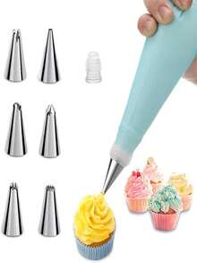 8pcs/set Stainless Steel Piping Nozzle Set, Creative Icing Piping Nozzle Tip Set For Kitchen Baking - Silver - View 1
