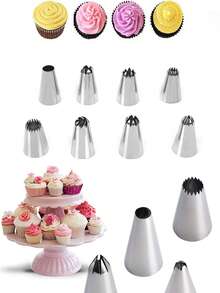 8pcs/set Stainless Steel Piping Nozzle Set, Creative Icing Piping Nozzle Tip Set For Kitchen Baking - Silver - View 2