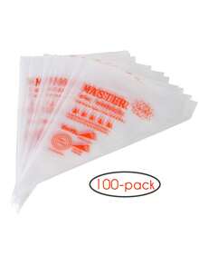 100pcs/set ABS Disposable Pastry Bag, Modernist Triangle & Letter Graphic Piping Bag For Kitchen - White - View 4