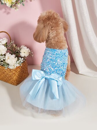 1pc Bowknot Decor Dog Dress, Cute Pet Tutu Dress, Ballet Skirt, Glitter Princess Cat Dress, Summer Birthday Party Pet Apparel For Small Medium Large Dogs & Cats