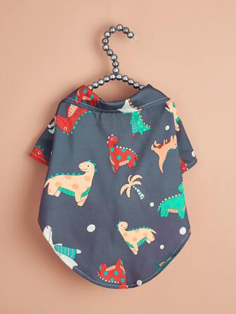 1件恐龍印花海灘風格INS寵物襯衫，適用於貓狗