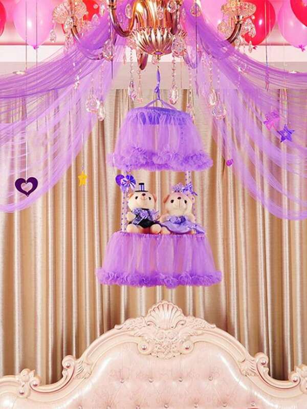 1pc Non-woven Fabric Party Background Cloth, Modernist Purple Mesh Bear Decor Backdrop Banner For Party