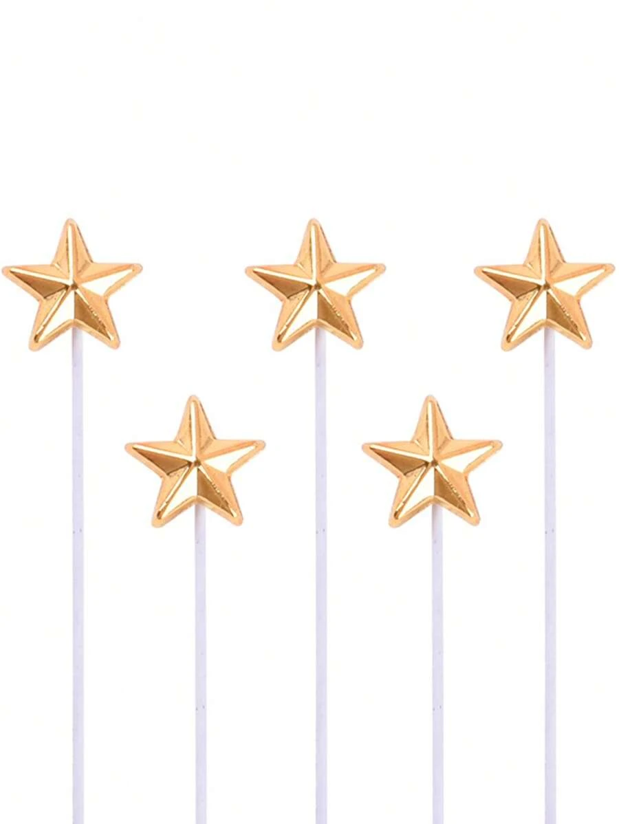 5 cái/bộ PP Cake Topper, Sáng Tạo Hình Ngôi Sao Trên Bánh Trang Trí Cho Bữa Tiệc Sinh Nhật - Vàng - Xem 1