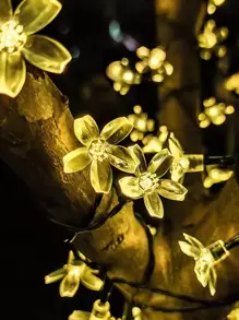 1.5M 10 LED (Battery Box) 4M 20 LED 5M 50 LED (Solar Powered) Cherry Blossom String Lights, Outdoor Decor Lights, Outdoor Garden Lighting For Pathway, Yard, Patio - Yellow - View 1
