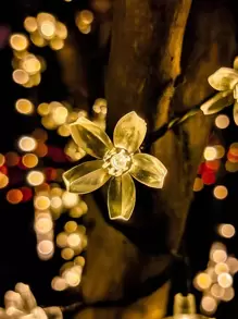 1.5M 10 LED (Battery Box) 4M 20 LED 5M 50 LED (Solar Powered) Cherry Blossom String Lights, Outdoor Decor Lights, Outdoor Garden Lighting For Pathway, Yard, Patio - Yellow - View 3