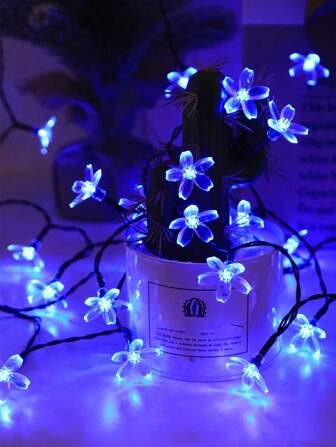 1.5m 10 LED (Battery Pack Model), 4m 20 LED, 5m 50 LED (Solar Powered Model) Cherry Blossom String Lights, Outdoor Decor Lights, Outdoor Garden Lighting For Pathway, Yard, Patio