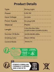 1入組現代球形黃色燈串塑料電池供電家居裝飾燈派對用 - 黃色 - 查看 3