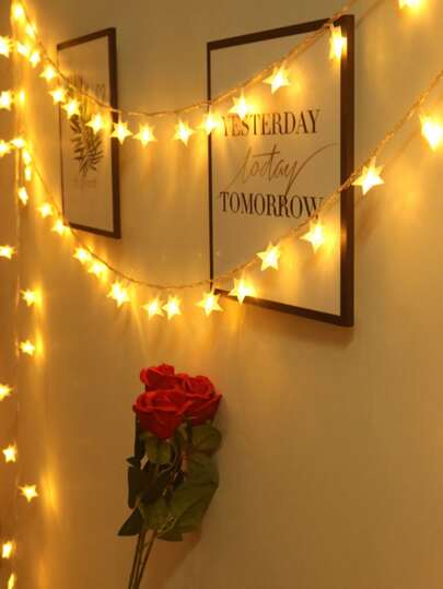 1入組現代星形黃色燈串塑料電池供電家居裝飾燈派對用