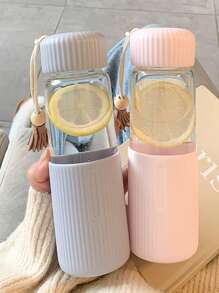 1入組便攜式水瓶現代流蘇裝飾便攜式玻璃水杯適用於戶外 - 綠色 - 查看 4