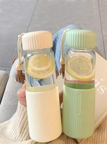 1入組便攜式水瓶現代流蘇裝飾便攜式玻璃水杯適用於戶外 - 綠色 - 查看 3