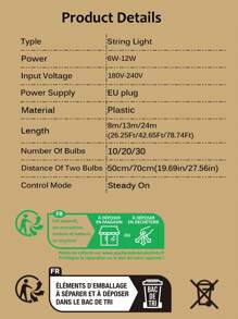 1 Đèn Dây Nhựa, Đèn Trang Trí Độ Dài Chống Thấm Nước Theo Chủ Nghĩa Hiện Đại Cho Gia Đình - Màu vàng - Xem 6