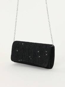 Túi xách trang trí đính đá Rhinestone nhẹ, thiết kế dây rút nhỏ, túi trong suốt thời trang, túi đựng ngọc trai giả, túi đựng đồ buổi tối, túi đựng đồ ăn tối quyến rũ, thanh lịch, tinh tế, sang trọng, yên tĩnh, đính đá Rhinestone cho cô gái tiệc tùng, phụ nữ, cô dâu, hoàn hảo cho tiệc tùng, tiệc tối/tiệc tùng, váy dự tiệc Giáng sinh - màu đen - Xem 2