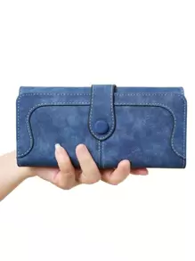 MIYIN Vintage Elegant Stitch Detail Button Decor Women Wallet Multi-Card Slots Coin With ID Window PU Leather Bi-Fold Retro Credit Card Holder Large Capacity Zipper Clutch For Daily Women Royal Blue Gift Gift For Women Wallet Purse Wallet Long Wallet