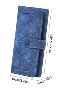 MIYIN Vintage Elegant Stitch Detail Button Decor Women Wallet Multi-Card Slots Coin With ID Window PU Leather Bi-Fold Retro Credit Card Holder Large Capacity Zipper Clutch For Daily Women Royal Blue Gift Gift For Women Wallet Purse Wallet Long Wallet