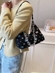 滌綸流浪包貼布和鏈條裝飾拉鍊 - 黑色 - 查看 4