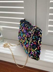 Fashion Glitter Sequin Rectangle Shoulder Bag, Zipper Closure, Adjustable Strap, Personalized & Versatile Small Clutch Bag