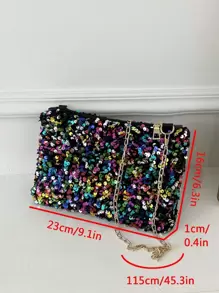 Fashion Glitter Sequin Rectangle Shoulder Bag, Zipper Closure, Adjustable Strap, Personalized & Versatile Small Clutch Bag