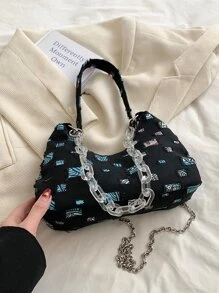 滌綸流浪包貼布和鏈條裝飾拉鍊 - 黑色 - 查看 6