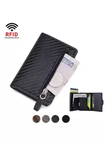 PU 黑色编织细节 适合爸爸的礼物 轻便便携卡 身份证 白领人士 节日 周年纪念 生日礼物 配饰礼物 休闲卡夹 钱包 名片夹 信用卡夹 女士 男士 迷你钱包 卡片钱包 射频识别钱包 - 黑色 - 查看 2