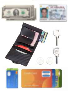 PU 黑色编织细节 适合爸爸的礼物 轻便便携卡 身份证 白领人士 节日 周年纪念 生日礼物 配饰礼物 休闲卡夹 钱包 名片夹 信用卡夹 女士 男士 迷你钱包 卡片钱包 射频识别钱包 - 黑色 - 查看 3