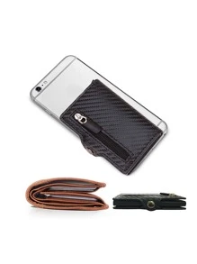 PU 黑色编织细节 适合爸爸的礼物 轻便便携卡 身份证 白领人士 节日 周年纪念 生日礼物 配饰礼物 休闲卡夹 钱包 名片夹 信用卡夹 女士 男士 迷你钱包 卡片钱包 射频识别钱包 - 黑色 - 查看 6