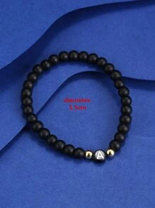 1 件男士黑色霧面石頭字母串珠手鍊 - 黑色 - 查看 5