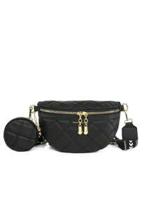 刺繡肩帶零錢包胸包腰包 - 黑色 - 查看 2