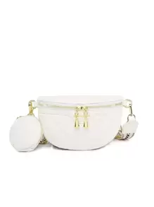 幾何格紋衍縫腰包帶零錢包流行旅行斜挎包女士PU皮革胸包