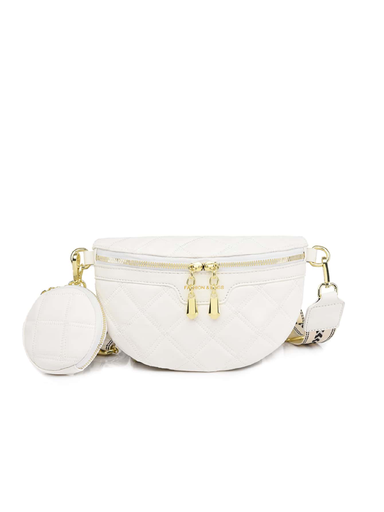 幾何格紋衍縫腰包帶零錢包流行旅行斜挎包女士PU皮革胸包