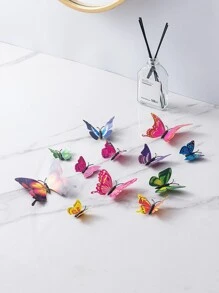 12入組塑料蝴蝶貼紙混色磁性3D蝴蝶家居牆飾 - 彩色 - 查看 4