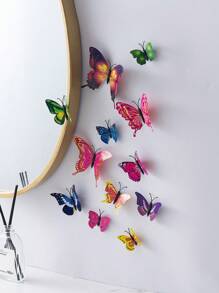12入組塑料蝴蝶貼紙混色磁性3D蝴蝶家居牆飾 - 彩色 - 查看 5