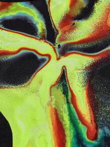 SHEIN ICON 身體熱成像印花高衩連衣裙 - 黑色 - 查看 6