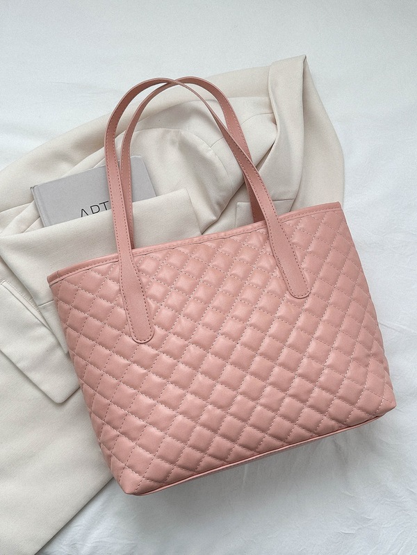 Quilted Pattern Shoulder Tote Bag Pink SHEIN USA