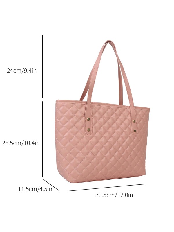 Quilted Pattern Shoulder Tote Bag Pink SHEIN USA