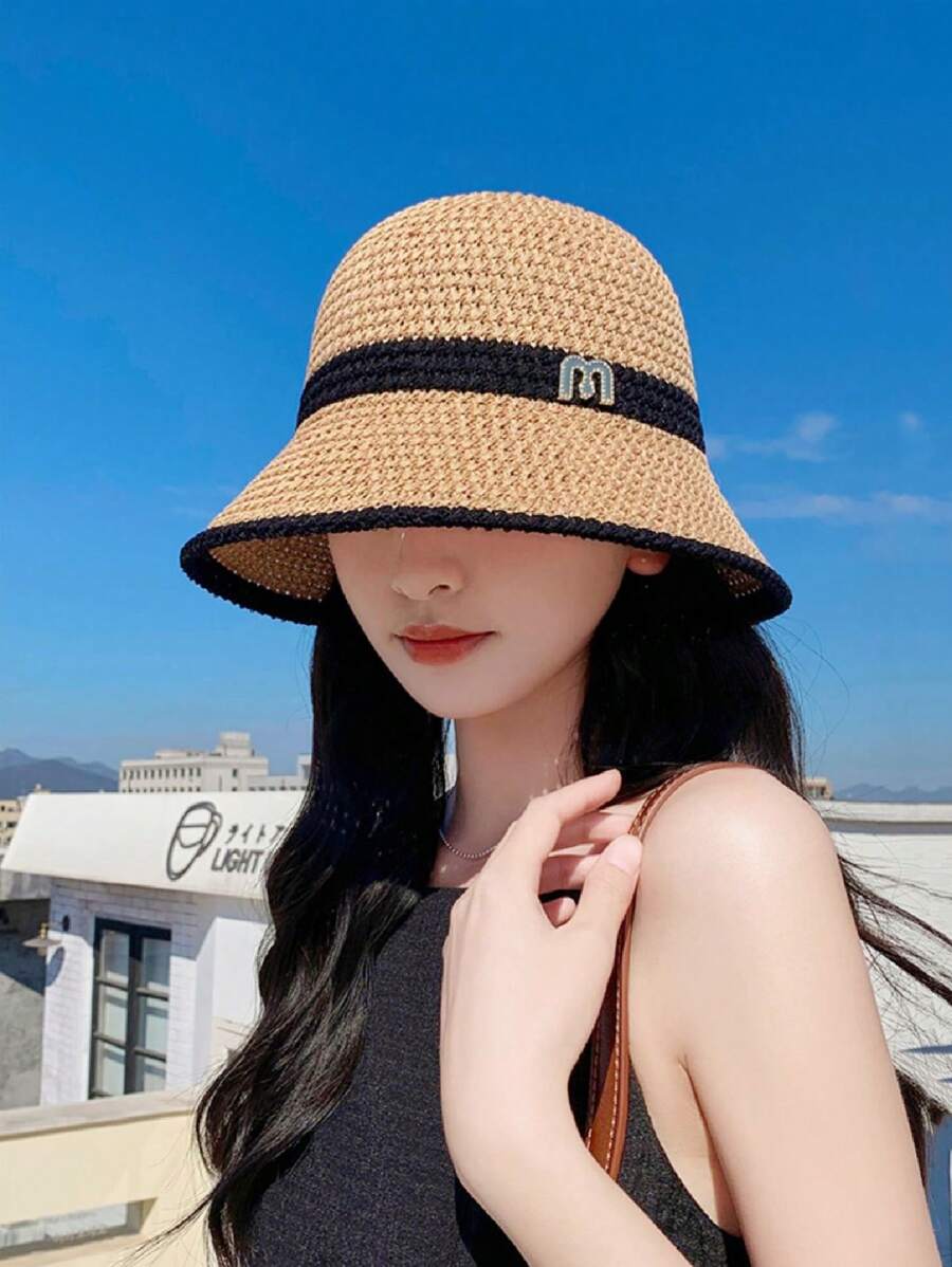 1 Mũ Rơm Thời Trang Trang Trí Chữ Cái Cho Nữ, Dành Cho Cuộc Sống Hàng Ngày - Màu be - Xem 1