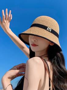 1 Mũ Rơm Thời Trang Trang Trí Chữ Cái Cho Nữ, Dành Cho Cuộc Sống Hàng Ngày - Màu be - Xem 3