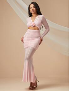 Váy xếp lớp lưới xếp nếp phía trước ngọt ngào - Màu Hồng baby - Xem 6