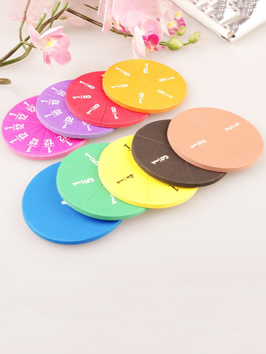9pcs Fraction Circles Math Manipulatives For Elementary School Demonstrations, Teaching Aids - Non-magnetic - Multicolor - View 1