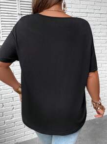 EMERY ROSE 大碼素色V領T恤 - 黑色 - 查看 2