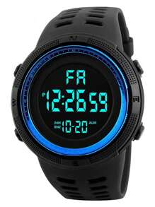 1pc Men's Outdoor Sports Glow In The Dark Oversized Dial Multifunctional Digital Watch - Blue - View 2