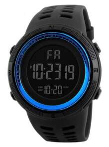 1pc Men's Outdoor Sports Glow In The Dark Oversized Dial Multifunctional Digital Watch - Blue - View 3