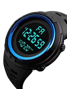 1pc Men's Outdoor Sports Glow In The Dark Oversized Dial Multifunctional Digital Watch - Blue - View 4