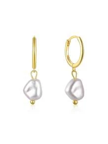 珍珠銀滴垂耳環假日