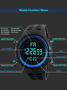 1pc Men's Outdoor Sports Glow In The Dark Oversized Dial Multifunctional Digital Watch - Blue - View 5
