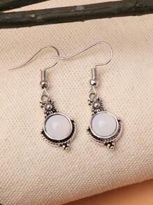 Pendientes largos con textura de metal - Beis - Ver 3