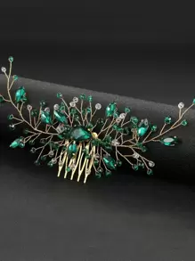 1 件女士手工玻璃水钻发梳，适合新娘、婚礼、派对皇家圣诞节 - 綠色 - 查看 6